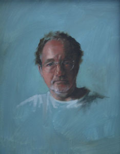 Self Portrait II oil portrait on board 20"H x 16"W